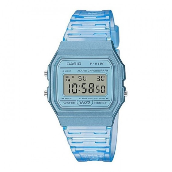 CASIO F-91WS-2E – Reloj Digital Azul Translúcido Unisex, Cronómetro, Luz Led, Wr, Ultraligero