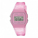 CASIO F-91WS-4E – Reloj Digital Rosa Translúcido Unisex, Cronómetro, Alarma, Luz Led, Wr
