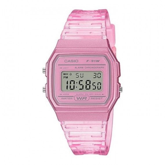 CASIO F-91WS-4E – Reloj Digital Rosa Translúcido Unisex, Cronómetro, Alarma, Luz Led, Wr