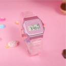 CASIO F-91WS-4E – Reloj Digital Rosa Translúcido Unisex, Cronómetro, Alarma, Luz Led, Wr