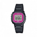 CASIO LA-20WH-4A – Reloj Digital Unisex Negro y Rosa, Cronómetro, Alarma y Luz Led, Wr 50M