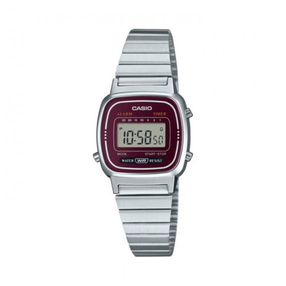 CASIO LA670WA-4D – Reloj Digital Retro con Carátula Vino y Correa Metálica