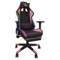 POWERGAMING Silla Gaming Led Rgb V2 Rosa con Reposapies Incluye Cojines Cervical y Lumbar / Reposabrazos Regulable