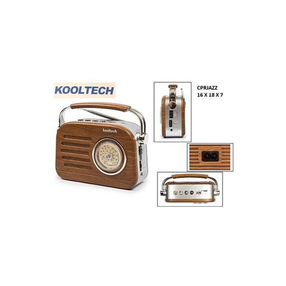 KOOLTECH Radio Portatil Am/fm/sw Retro Cpr Jazz Madera Bluetooth, Usb, Sd Corriente y Pilas