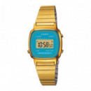 CASIO LA670WGA-2 – Reloj Vintage Digital Dorado con Carátula Azul Aqua