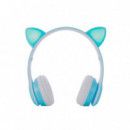 ONE+ Auriculares BLUETOOTH NC3228 Orejas de Gato Azul  250MAH / Fm / Microsd / Iluminacion Led
