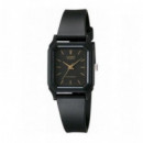 CASIO LQ-142-1E Reloj Analógico para Mujer – Clásico, Minimalista, Caja Negra, Pulsera de Resina, Wr