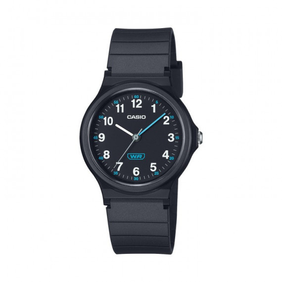 CASIO LQ-24B-1B – Reloj Análogo Negro Minimalista Wr con Detalles en Azul