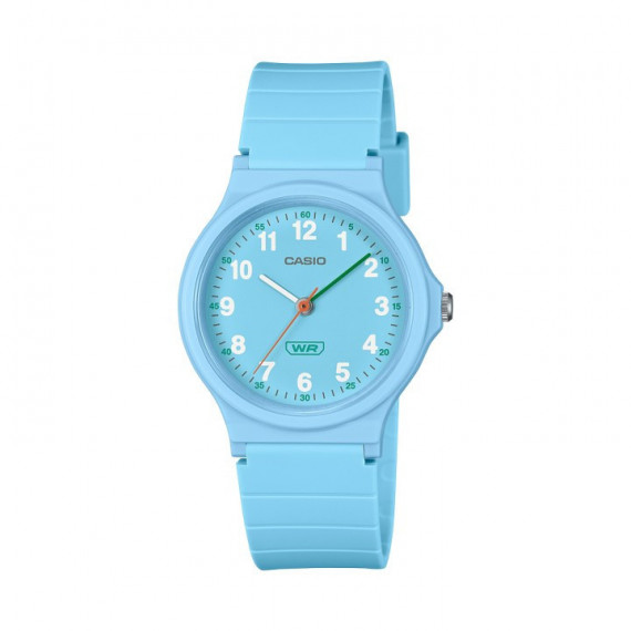 CASIO LQ-24B-2B – Reloj Análogo Azul Cielo Wr con Segundero Naranja y Toques de Color