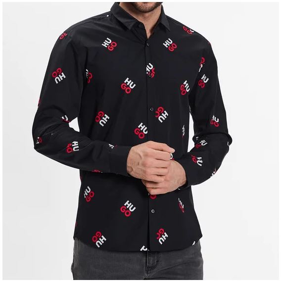 Camisa HUGO Negra Multilogo