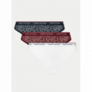 3PACK Tanga Encaje TOMMY HILFIGER Marino-granate-blanco