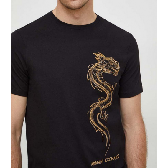 Camiseta Armani Exchange negra logo bordado dorado