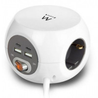 EWENT Regleta 3 Tomas Schuko 2 Puertos Usb-c + 2 Puertos USB (3.4 a / 17W) 1.5M