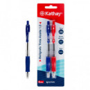 BLISTER BOLIGRAFO KATHAY RETRACTIL ACEITE AZUL+ROJ