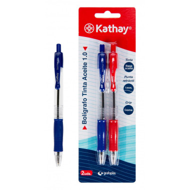 BLISTER BOLIGRAFO KATHAY RETRACTIL ACEITE AZUL+ROJ