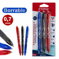 BLISTER BOLIGRAFO KATHAY BORRABLE 3 COLORES