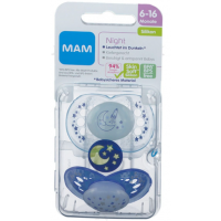 MAM Chupete Silicona  Origin NIGHT+16M Pack Azul