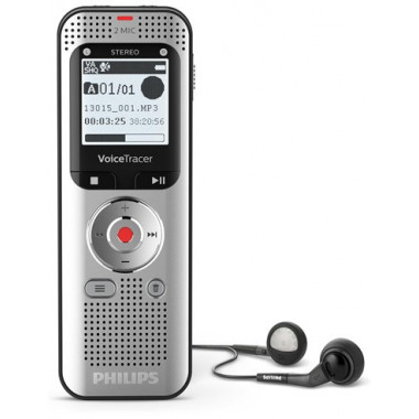PHILIPS Grabadora de Voz Digital DVT2050 con 2 MICROFONOS,MP3,RADIO Fm, 8GB,CON Auriculares