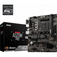 MSI Placa Base A520M Pro Socket AM4 A520,2DDR4,64GB,VGA+HDMI+DP,GBLAN,4SATA3+1XM.2,6USB3.2,MATX