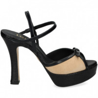 Sandalia Lazo Plataforma Beige+negro  LODI