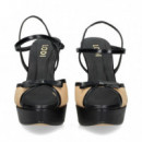 Sandalia Lazo Plataforma Beige+negro  LODI