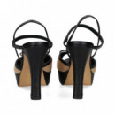 Sandalia Lazo Plataforma Beige+negro  LODI