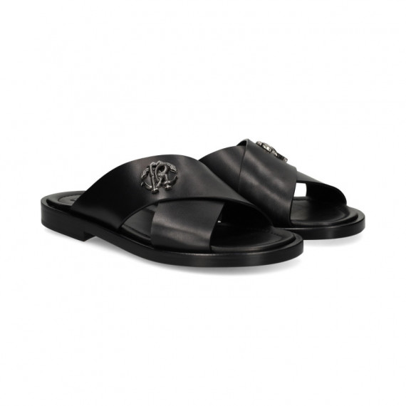 Sandalia Tira Cruzada Piel Negro  ROBERTO CAVALLI