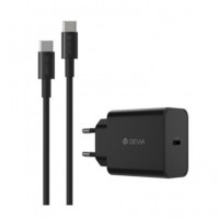 DEVIA Cargador Red Tipo C+ Cable Datos Tipo C M/m 45W Negro