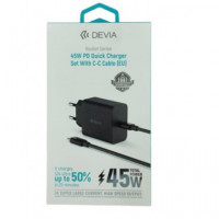 DEVIA Cargador Red Tipo C+ Cable Datos Tipo C M/m 45W Negro