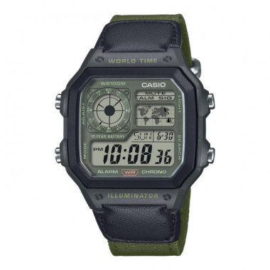 Reloj CASIO AE-1200WHUB-3AV con Correa de Tela y Función de Hora Mundial
