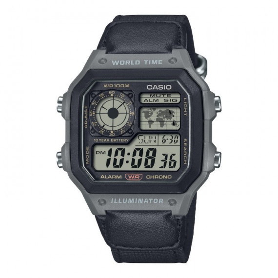 CASIO AE-1200WHUB-8AV – Reloj Digital World Time Estilo Militar con Correa de Nylon Negra