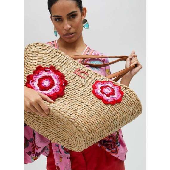 Capazo con Flores Aplicadas de Crochet C  LOLA CASADEMUNT