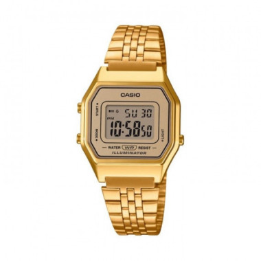 Reloj CASIO LA680WEGA-9 Unisex Digital Vintage con Correa de Acero Inoxidable Dorada