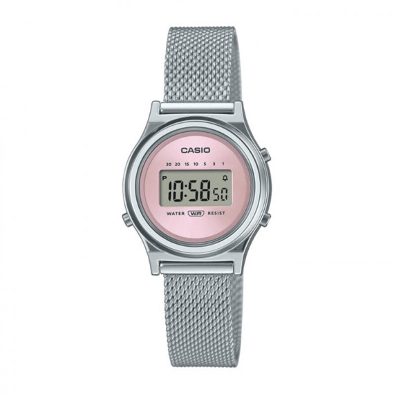 CASIO LA700WEM-4A Reloj Digital Femenino – Malla de Acero Inoxidable, Esfera Rosa, Estilo Retro