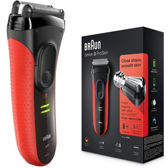 BRAUN Afeitadora SERIES3  3030S Negra/rojo