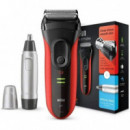 BRAUN Afeitadora Series 3 3030VS Negra/rojo + Naricero