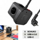 HOCO NS8 Regleta Cubo con 5 Enchufes y 3 Puertos USB 20W