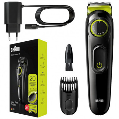 BRAUN BT3221 Recortadora de Barba Recargable con 20 Tamaños de Corte