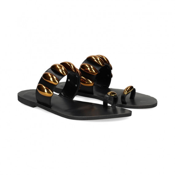 Esclava Dedo Apliques Piel Negro  EXE