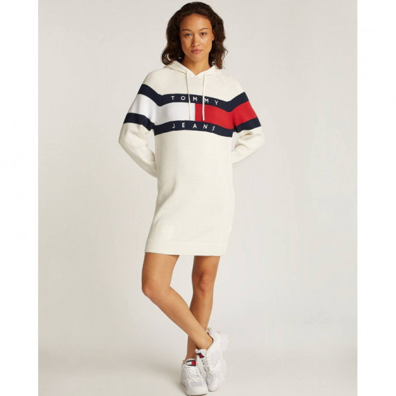 Tjw Flag Hood Sweater Dress Ext Ancient  TOMMY JEANS