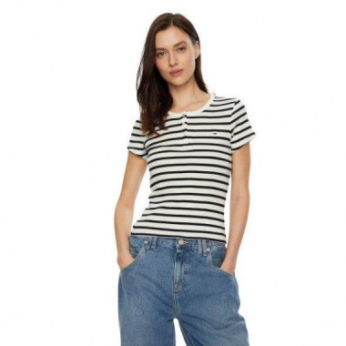 Tjw Slim Button Rib C-neck Ss White/navy  TOMMY JEANS