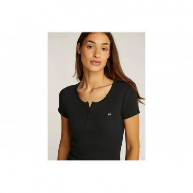 Tjw Slim Button Rib C-neck Ss Black  TOMMY JEANS