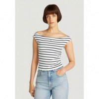 Tjw Boat Neck Top Ss Ext Ecru / Navy Str  TOMMY JEANS