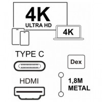 Silverht Cable Tipo C/m a Hdmi/m 4K 1.8MTRS  SILVER ELECTRONICS