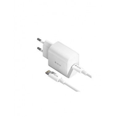 DEVIA Cargador Red Tipo C + Cable Datos Lightning Blanco 20W