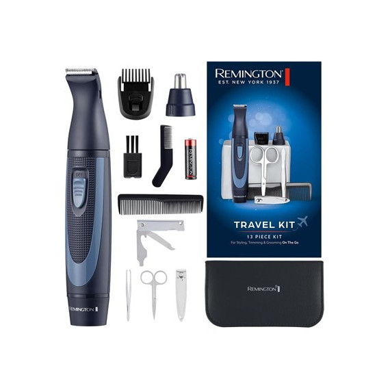 REMINGTON Recortadora de Barba + Corta Pelo Nariz, Oido NE3890 Kit de Viaje 13 Accesorios