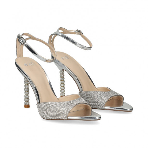 Sandalia Gilda Metal+strass Plata  EXE