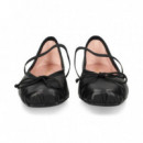 Bailarina Tira y Cordon Piel Negro  PRETTY BALLERINAS
