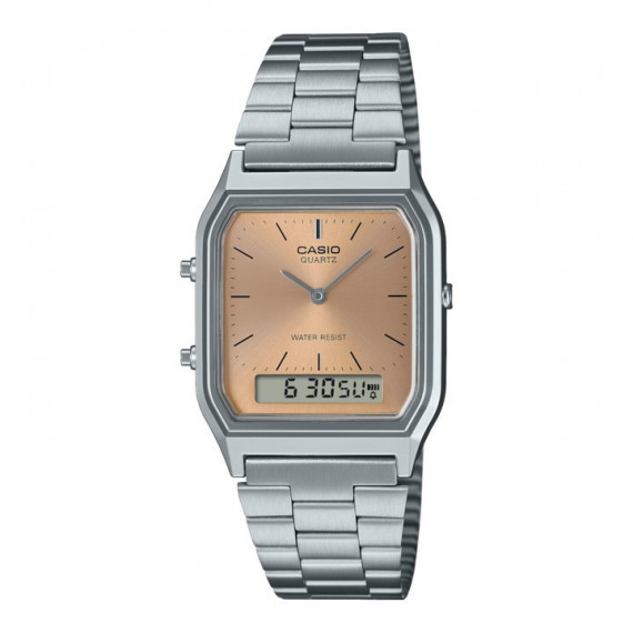 CASIO AQ-230A-4A Reloj Vintage Combinado – Analógico/digital, Acero Inoxidable, Esfera Cobre