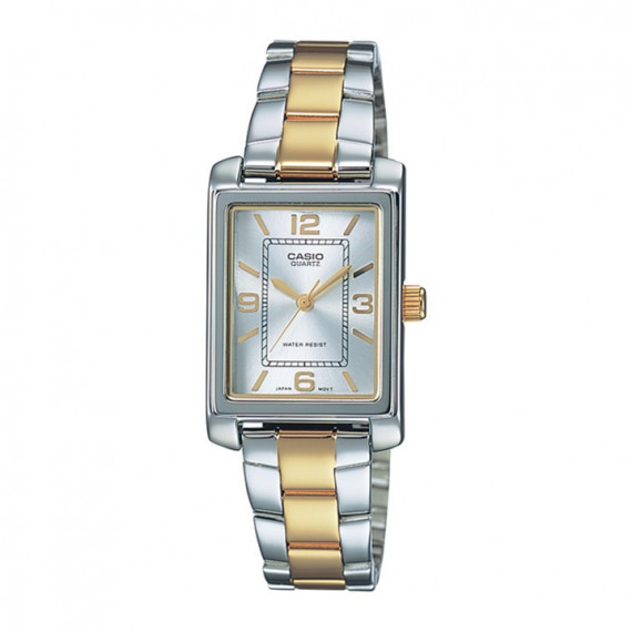 CASIO LTP-1234PSG-7A Reloj de Mujer Bicolor – Caja Rectangular, Correa Acero Inoxidable Plata y Oro, Wr